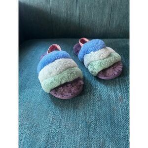 UGG Australia toddler little kid size 10 fur slip on slipper sandals blue purple